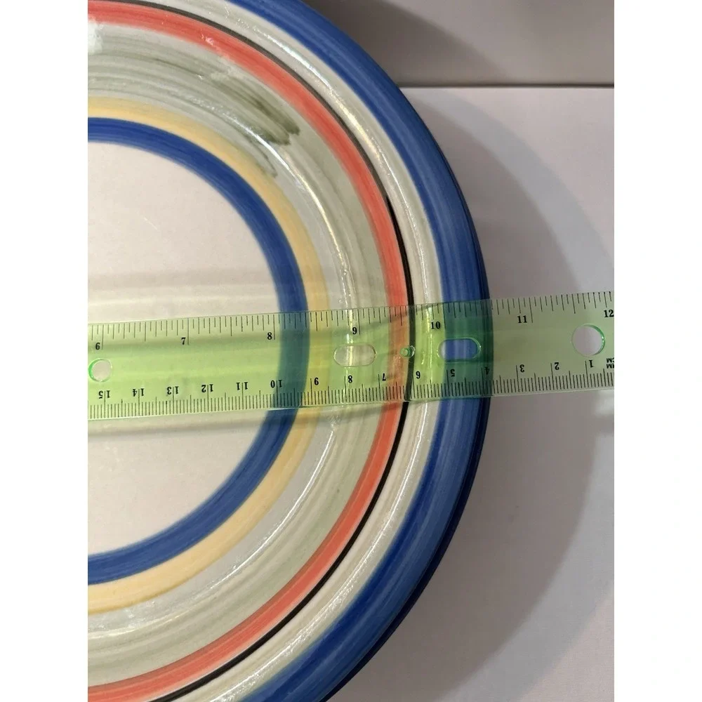 Vtg Gibson Rainbow Striped Hand Painted Rim Ceramic Dinner Plate 10.5in Set Of 6